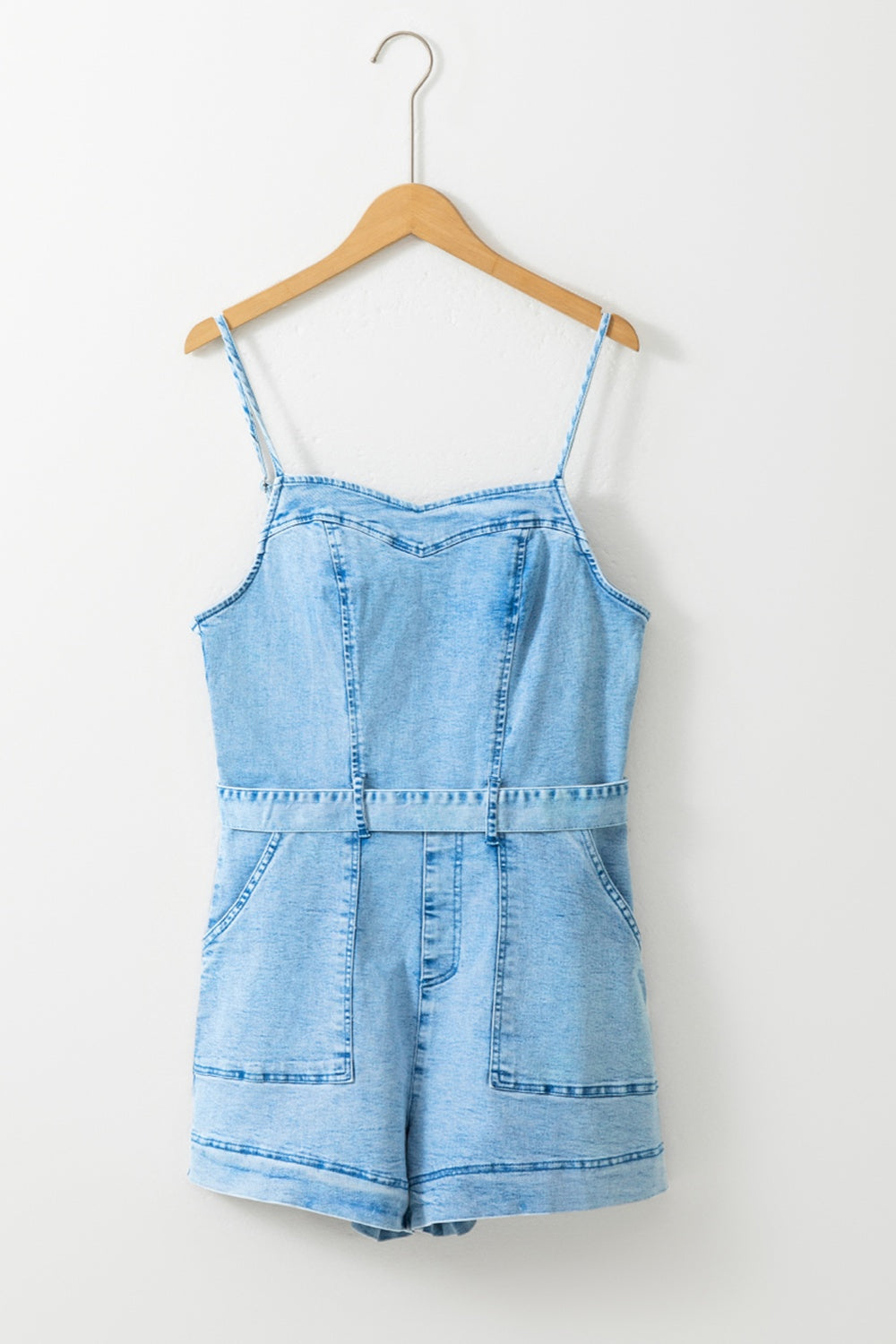 Tied Spaghetti Strap Denim Romper - Scarlett's Riverside Boutique 