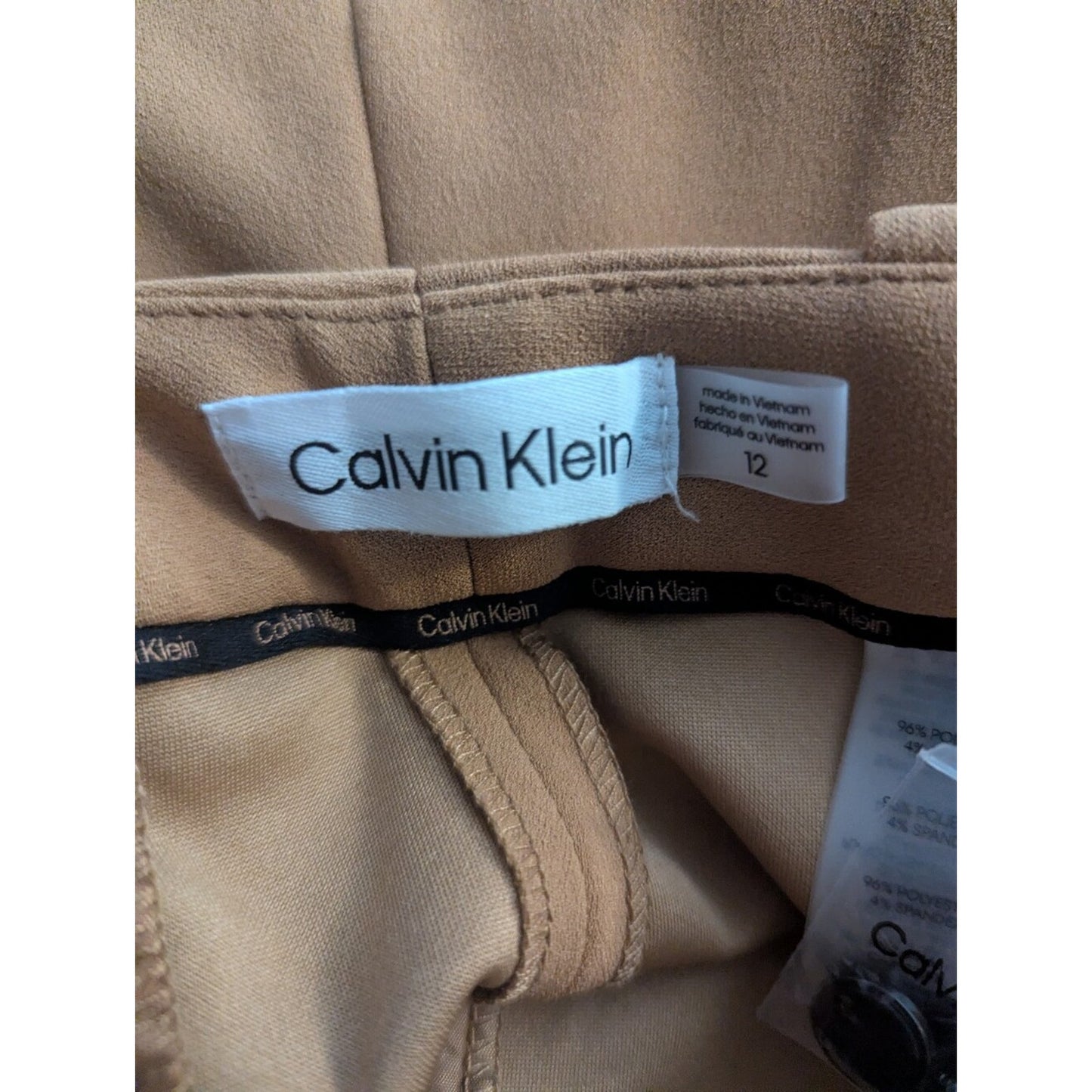 NWT Calvin Klein Camel Faux Suede Tapered Leg Pants Size 12 Inseam 32"