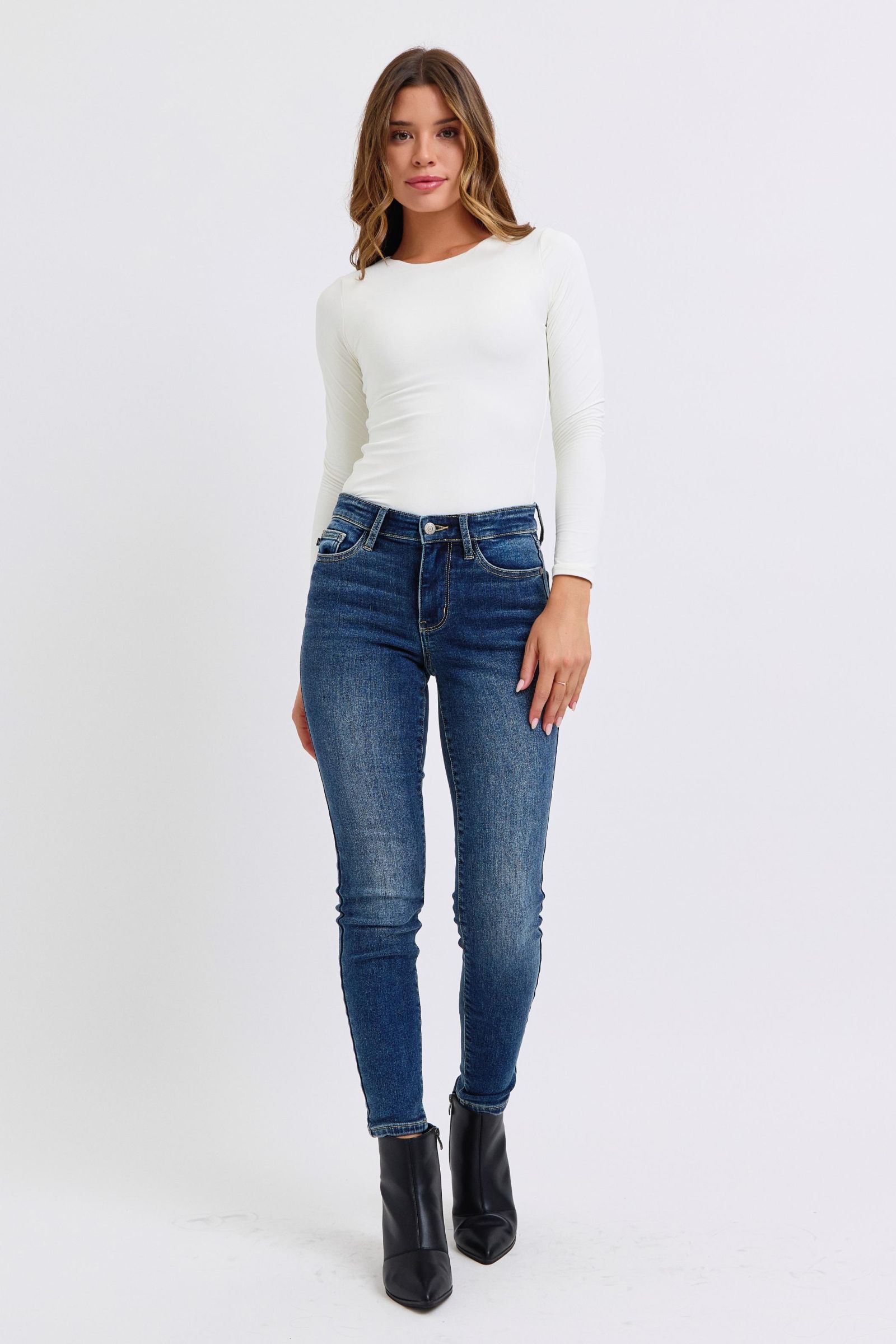 Judy Blue Full Size Run Mid-Rise Waist Skinny Jeans with Thermal Lining - Scarlett's Riverside Boutique 