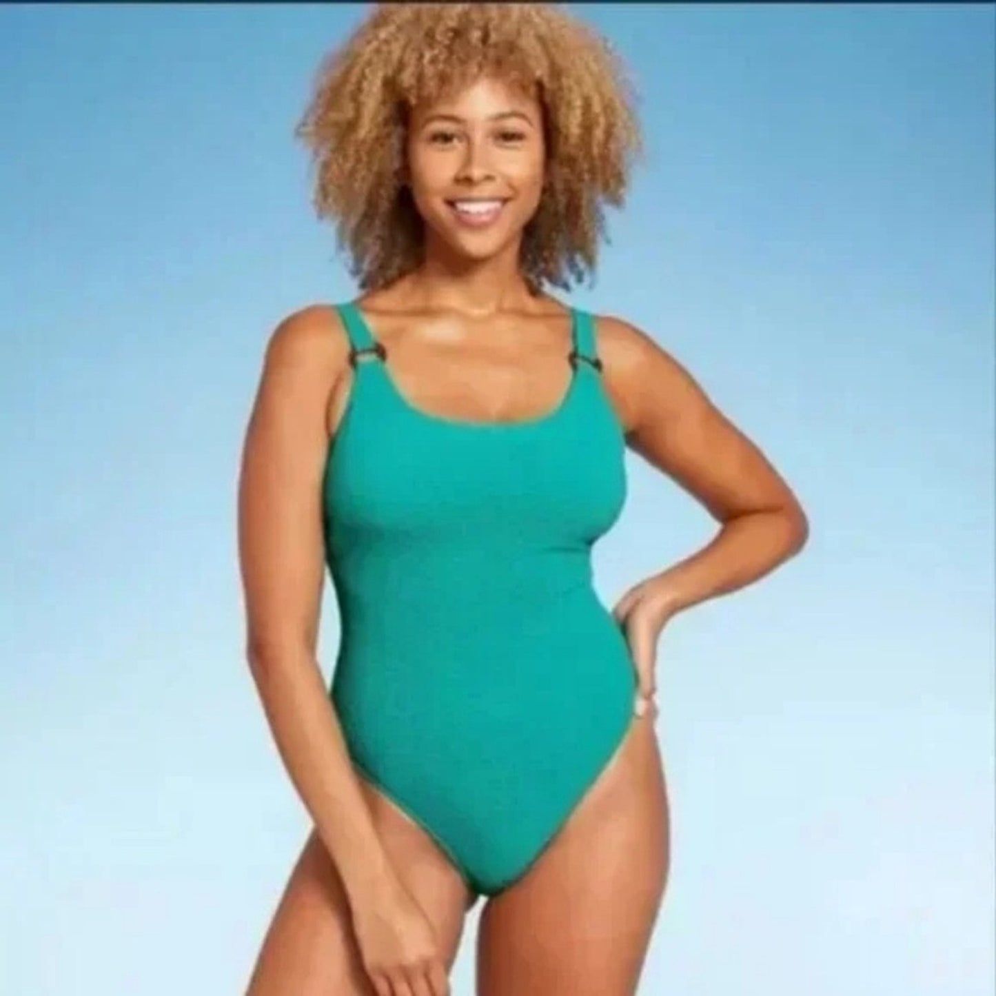 Shade & Shore Women's Square Neck Pucker High Leg Swimsuit. Sz 16. #C2
