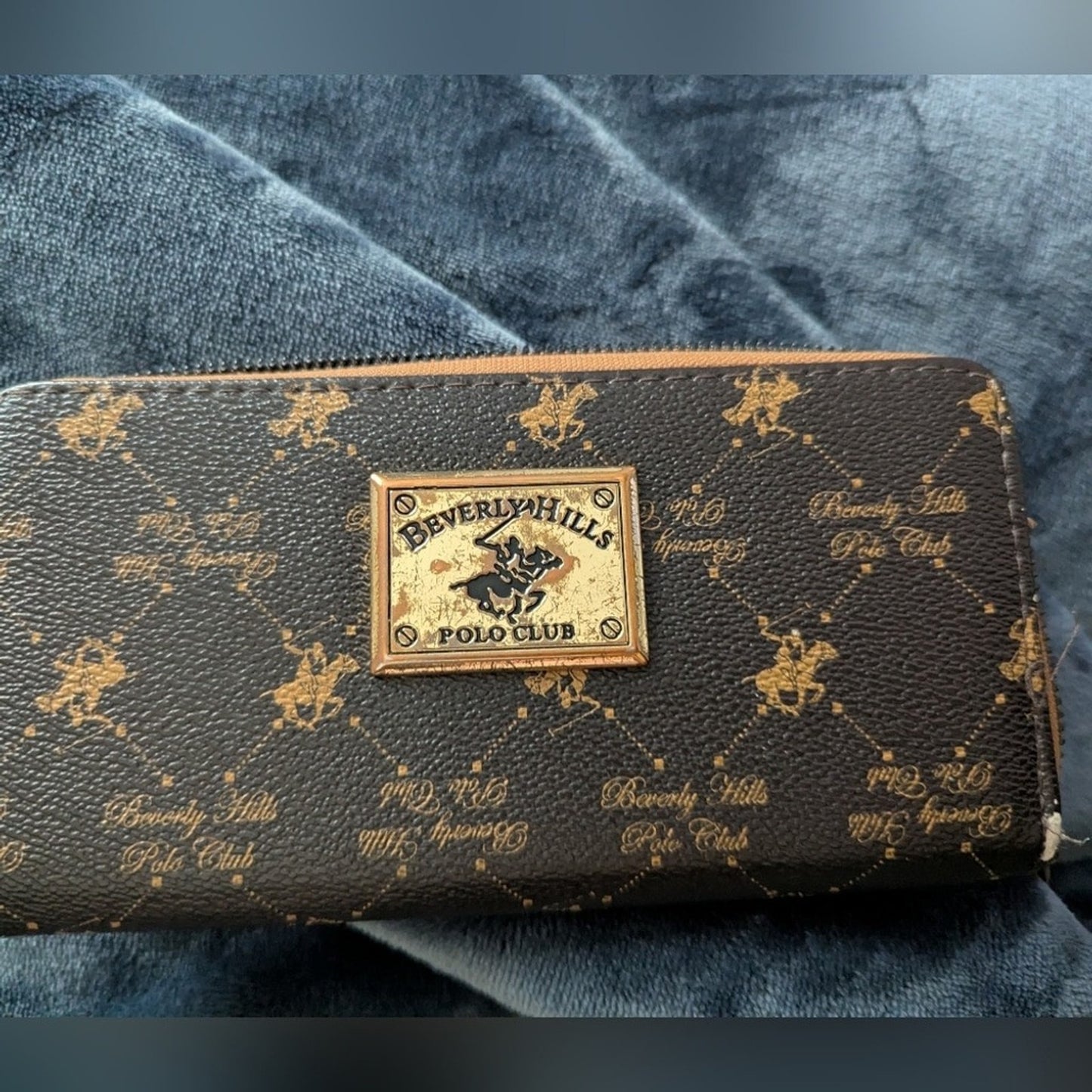 Brown and Gold Monogram Zip Wallet #G22