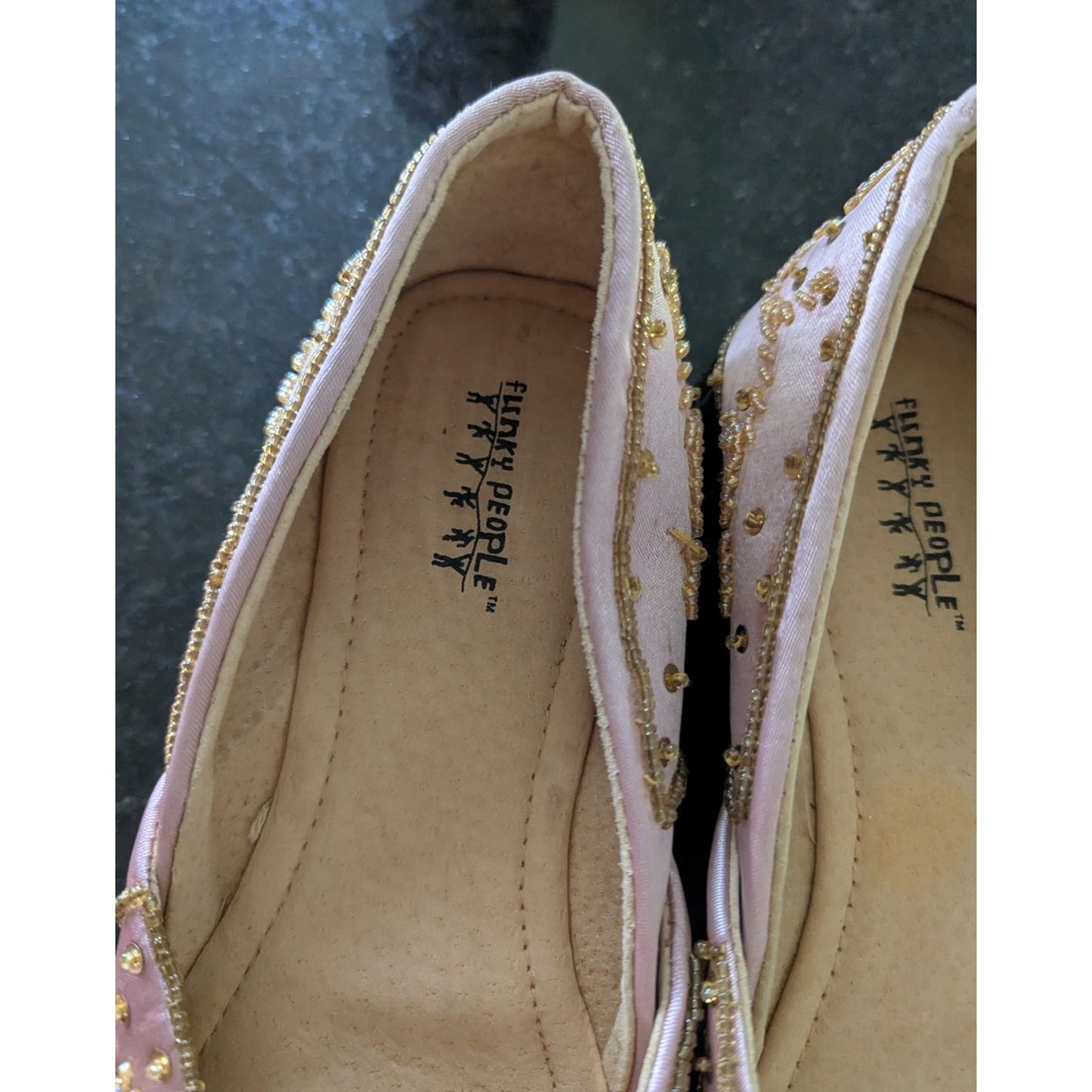 Flirty People Pink Gold Beaded Ballet Flats Women’s Slip On Sequin Embellished