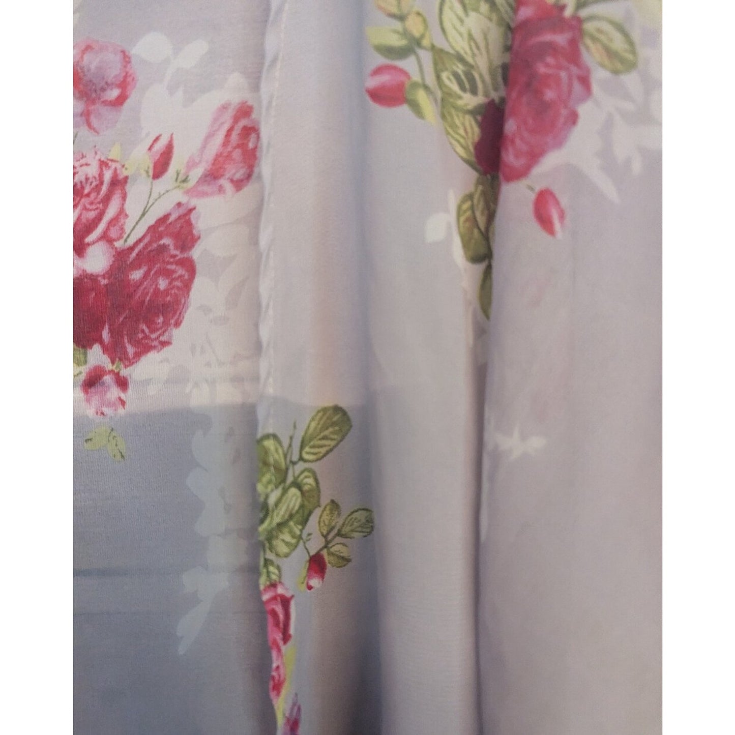 Floral Sheer Kimono Cardigan Women’s Small Gray Rose Open Front Lightweight