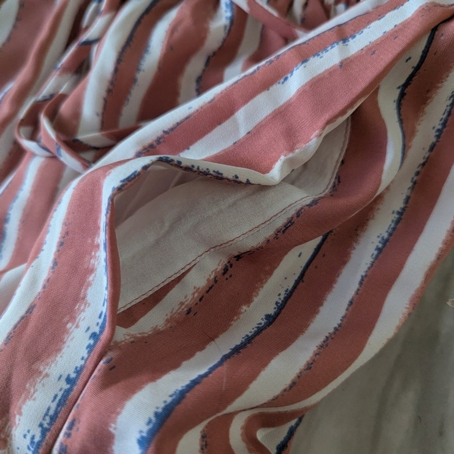Lush, Sz. L Coral Striped Drawstring Shorts | Elastic Waist | Summer Boho #B3