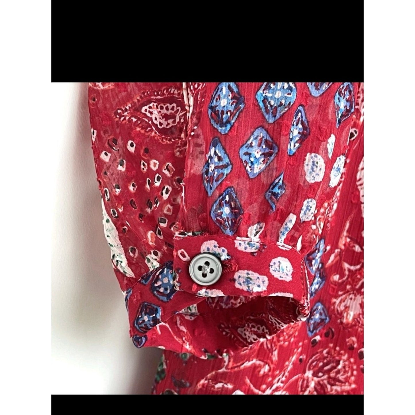 LOFT Red Floral Print Long Sheer-Sleeve Maxi Dress Sz 8