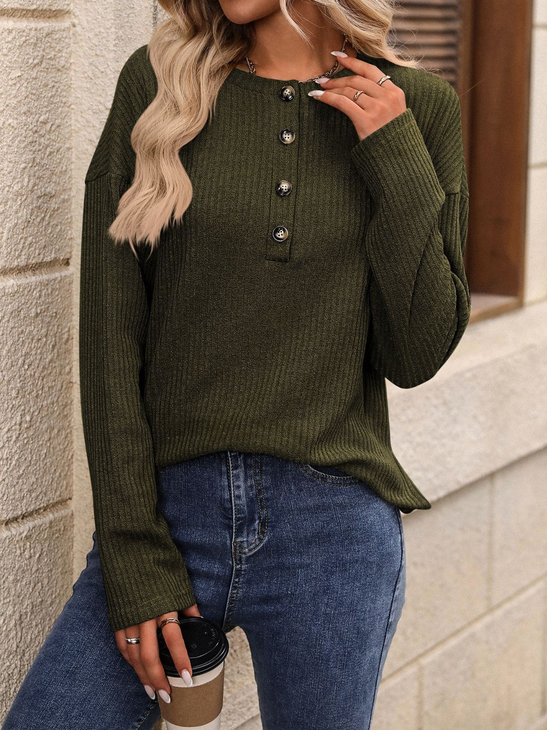 Half Button Long Sleeve T-Shirt - Scarlett's Riverside Boutique 