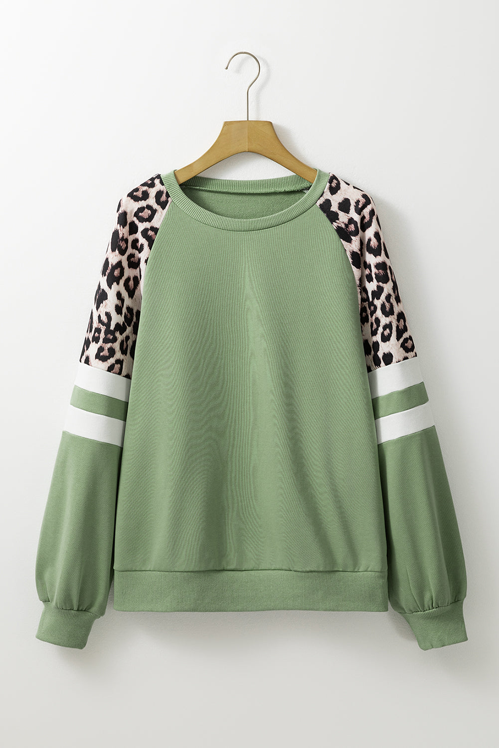 Grass Green Leopard Print Colorblock Raglan Sleeve Sweatshirt - Scarlett's Riverside Boutique 