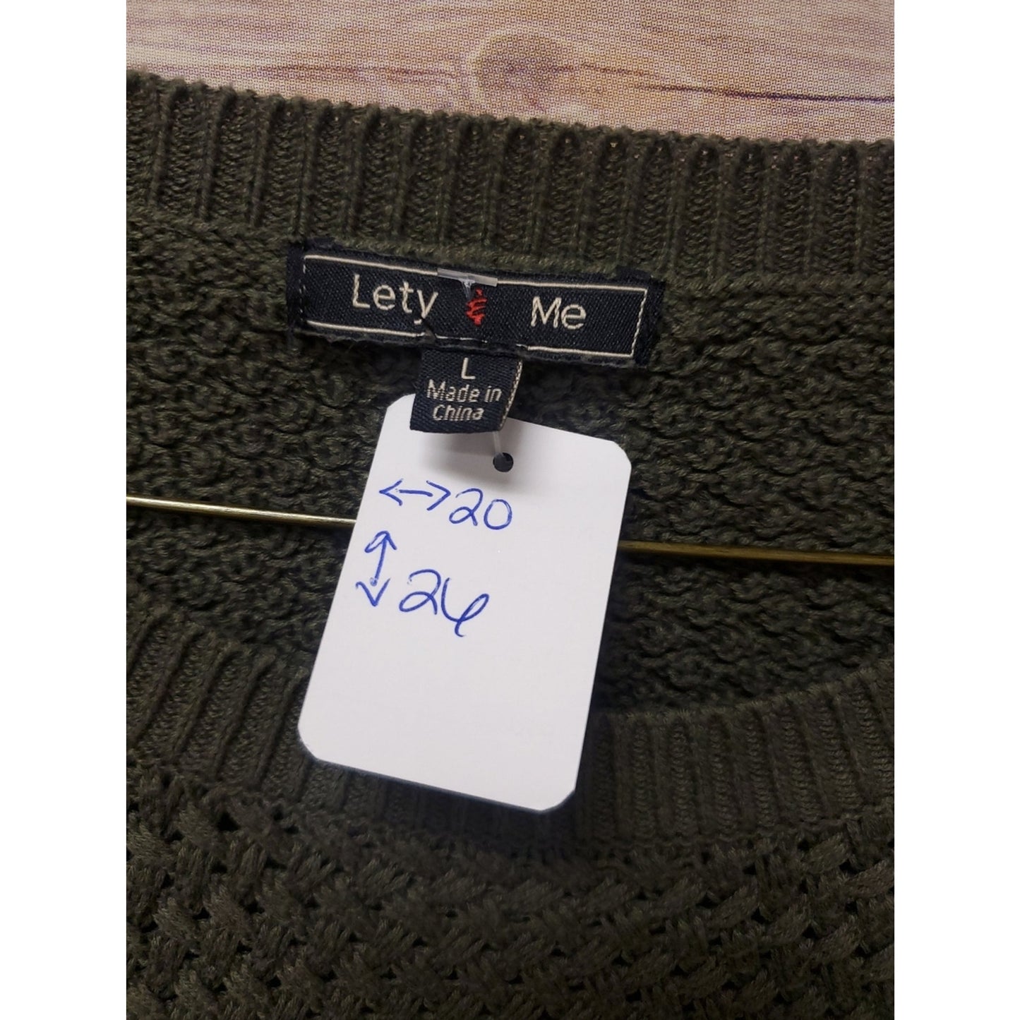 Lety Me Olive Green Knit Sweater Women’s Large Elbow Patch Long Sleeve Textured