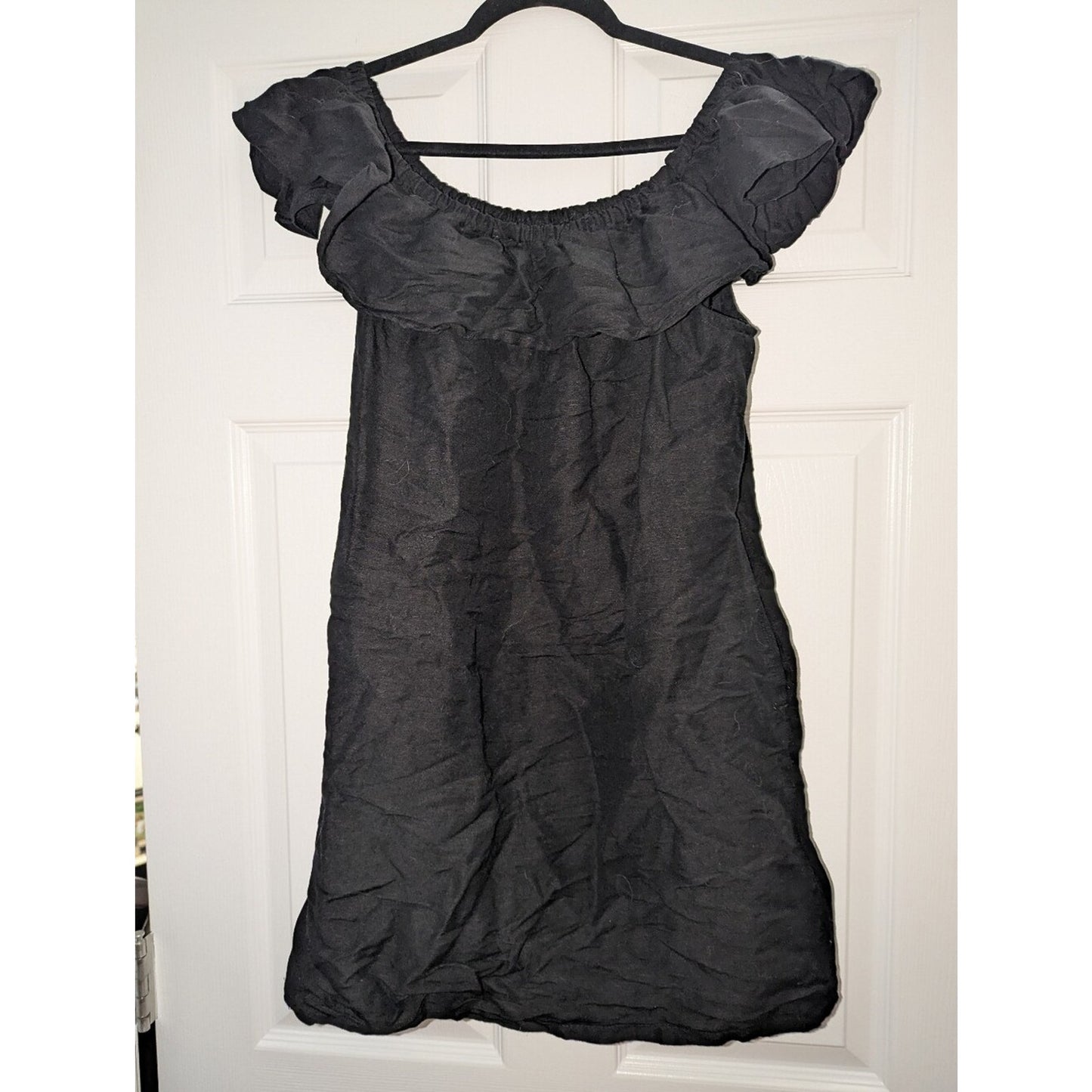 Tommy Bahama Womens L Black Linen Blend Off Shoulder Ruffle Dress Cover Up