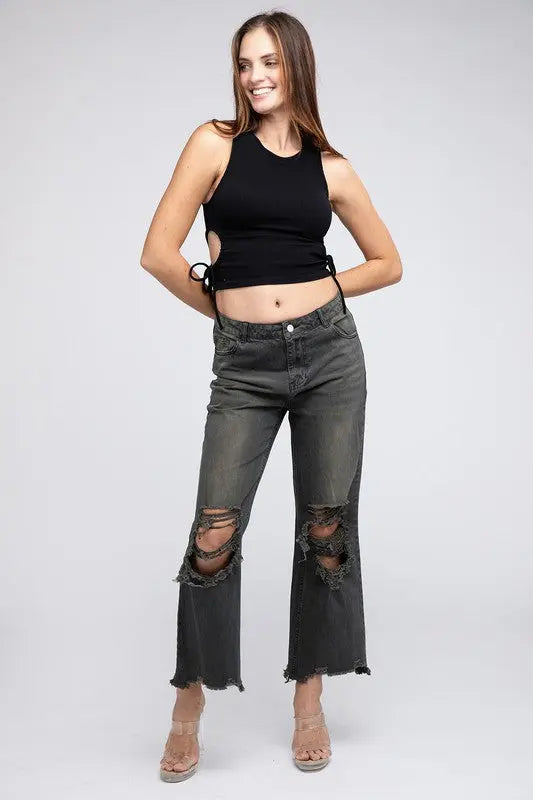 Distressed Vintage Washed Wide Leg Pants - Scarlett's Riverside Boutique 