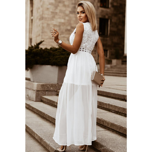 Slit Lace Detail V-Neck Dress Casual Womenswear Summer Cotton