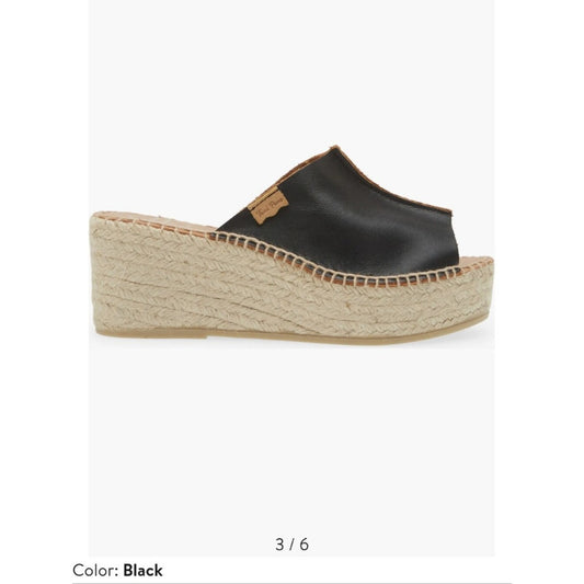 Toni Pons Black Leather Espadrille Wedge Slide Sandals EU 36 Made Spain