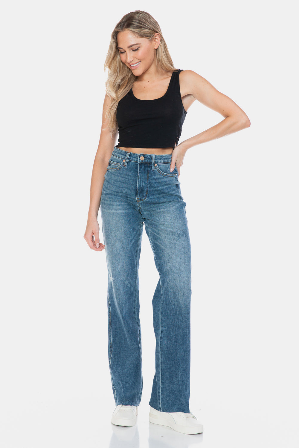 Judy Blue, Tummy Control Cut Raw Hem jeans. Inseam 33" and 33.5" - Scarlett's Riverside Boutique 