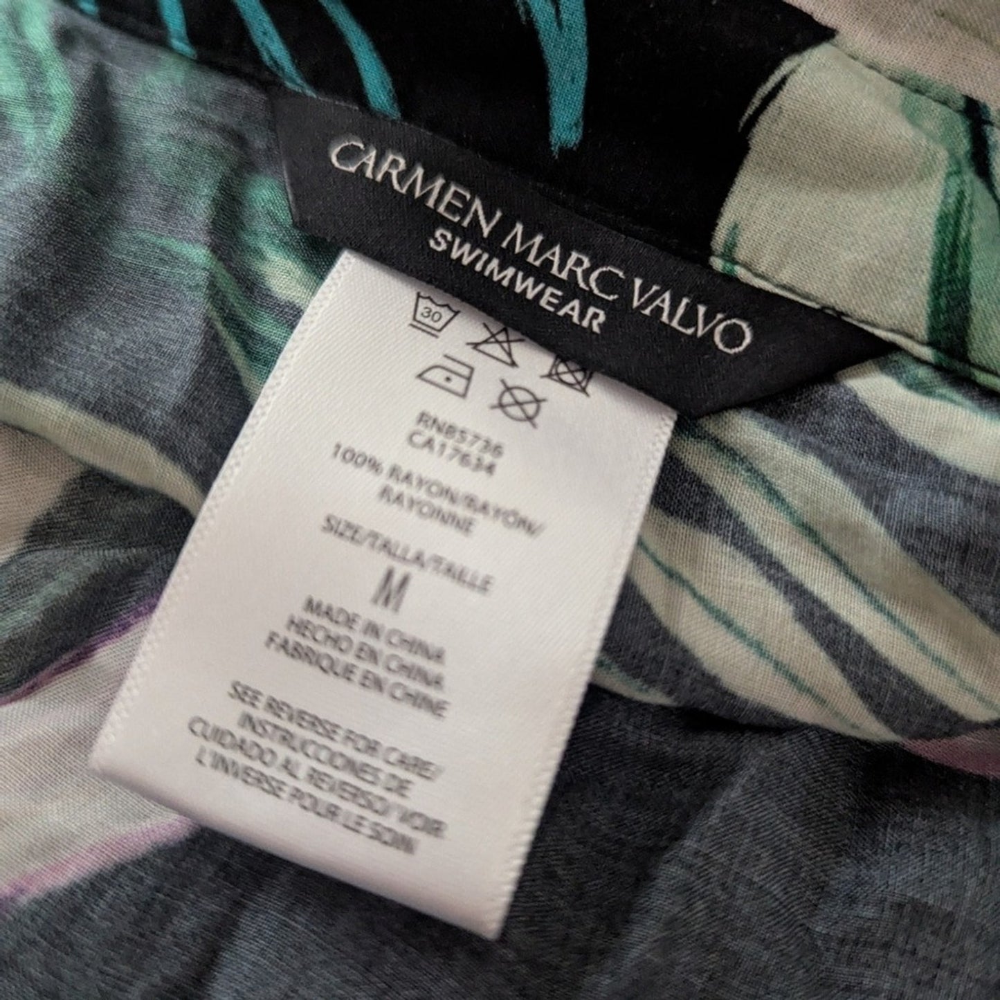 Carmen Marc Valvo Black Floral Swim Cover-Up. NWT Sz M #F12