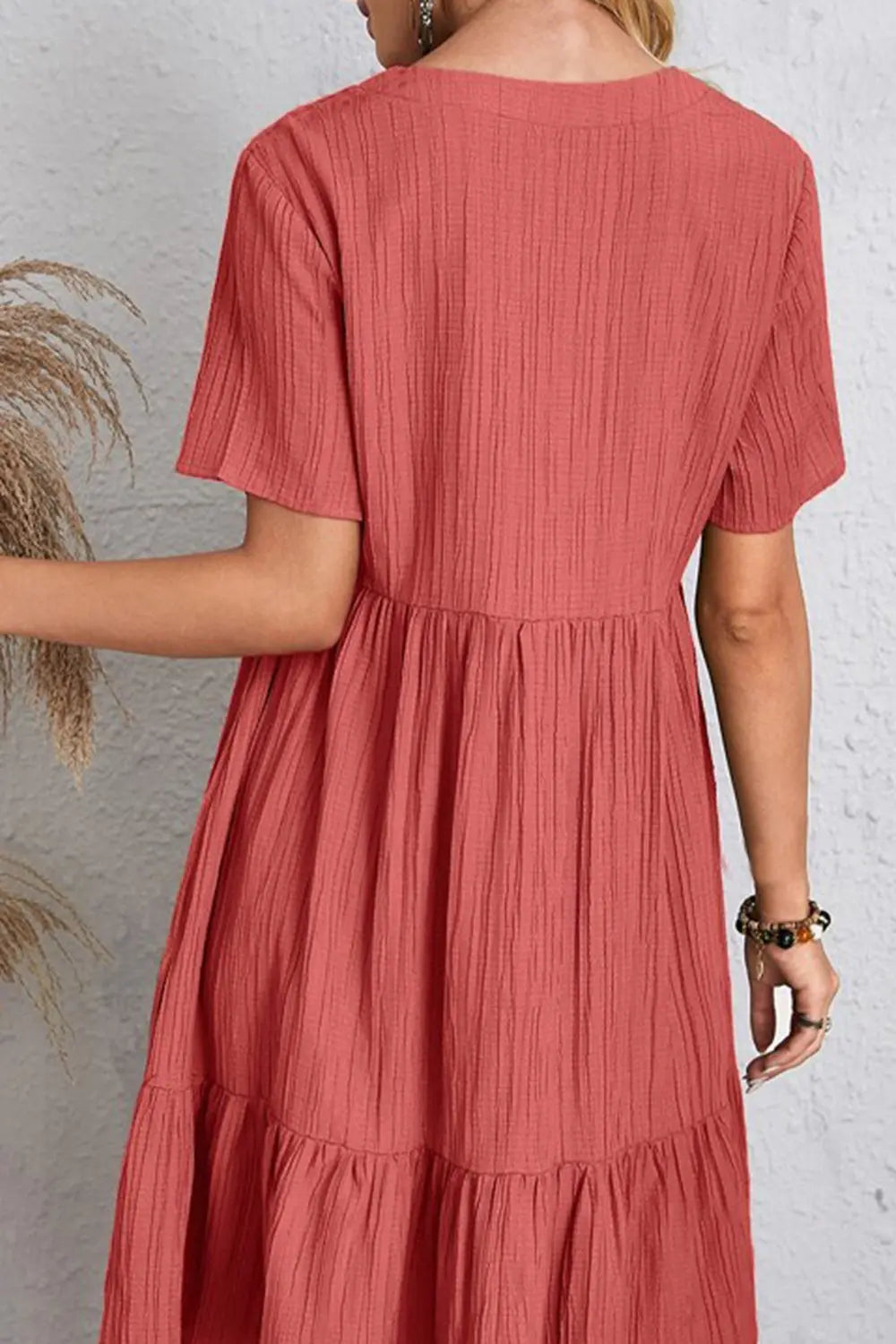 Full Size Ruched V-Neck Short Sleeve Dress - Scarlett's Riverside Boutique 