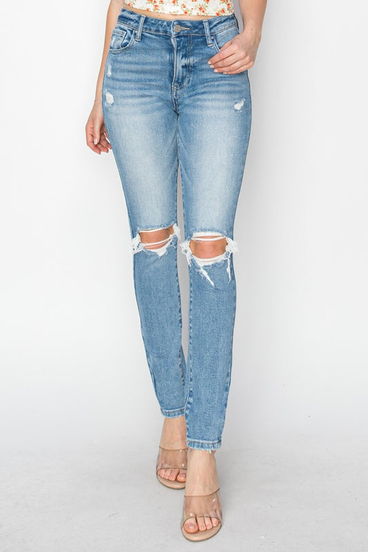 Risen Full Size High Rise Knee Distressed Skinny Jeans - Scarlett's Riverside Boutique 