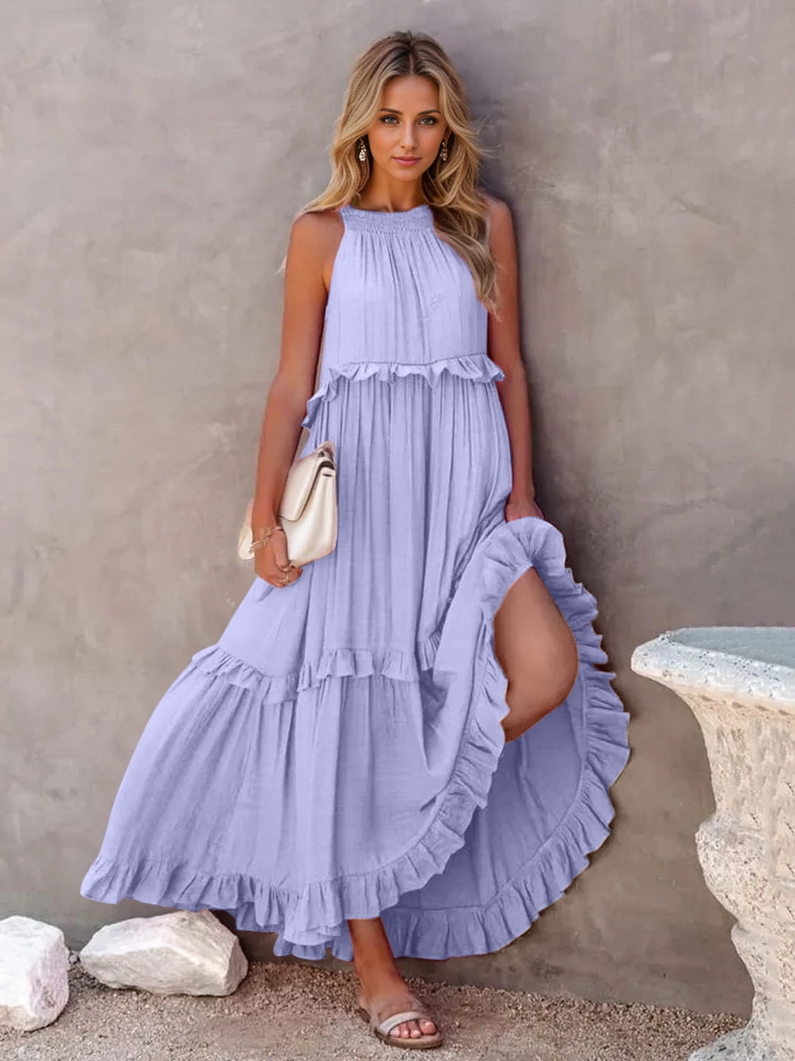 Ruffled Sleeveless Tiered Maxi Dress with Pockets - Scarlett's Riverside Boutique 