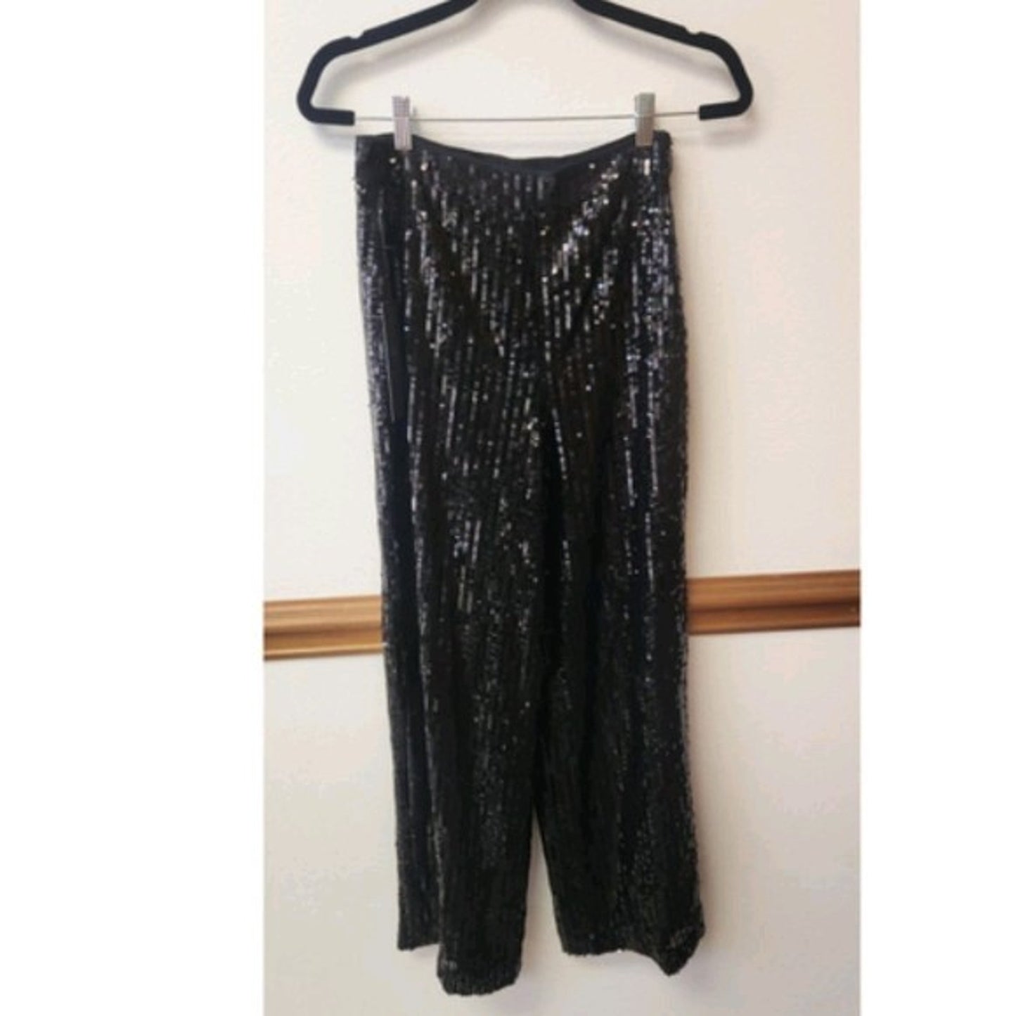 House of Harlow 1960 Pants 2 Black Sequined Wide Leg Disco Party Club Holiday