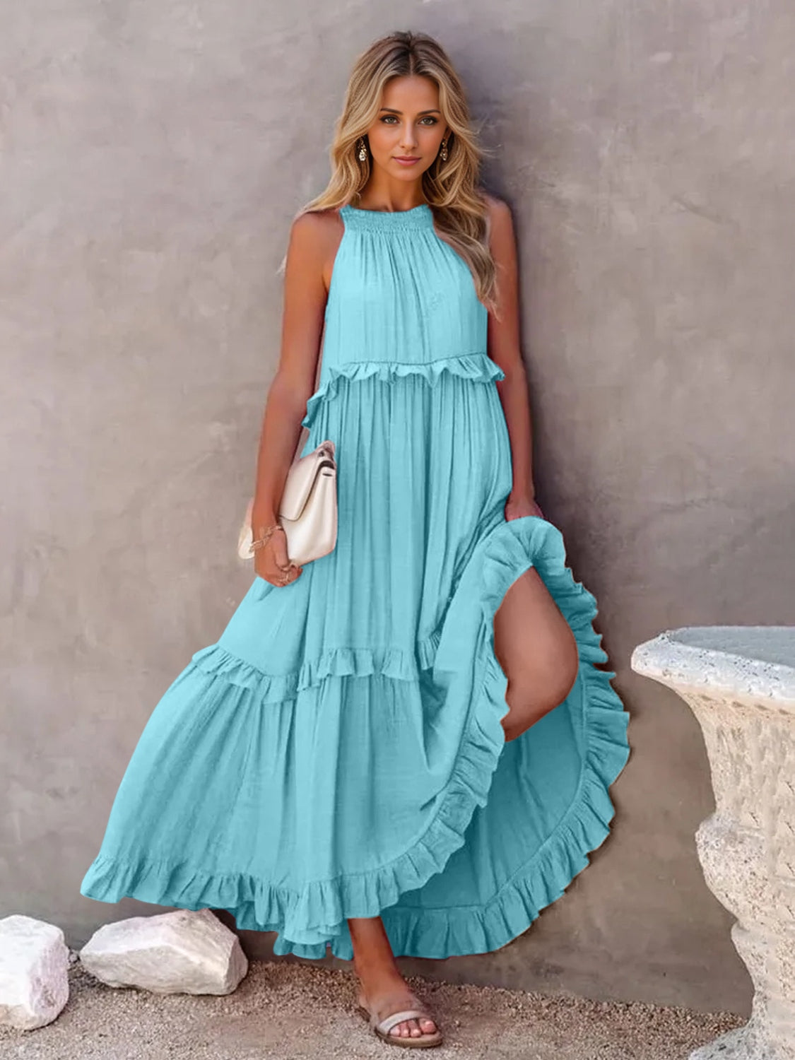 Ruffled Sleeveless Tiered Maxi Dress with Pockets - Scarlett's Riverside Boutique 