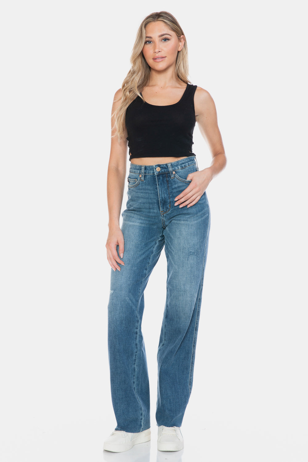 Judy Blue, Tummy Control Cut Raw Hem jeans. Inseam 33" and 33.5" - Scarlett's Riverside Boutique 