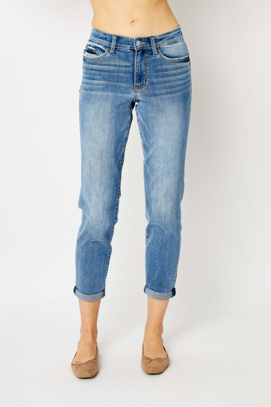 SALE---Judy Blue Full Size Cuffed Hem Slim Jeans