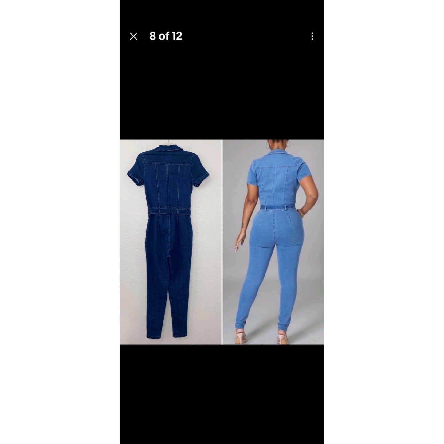 NWT Haute Monde Zip Up Front Denim Short Sleeves Bodycon Jumpsuit Size XL