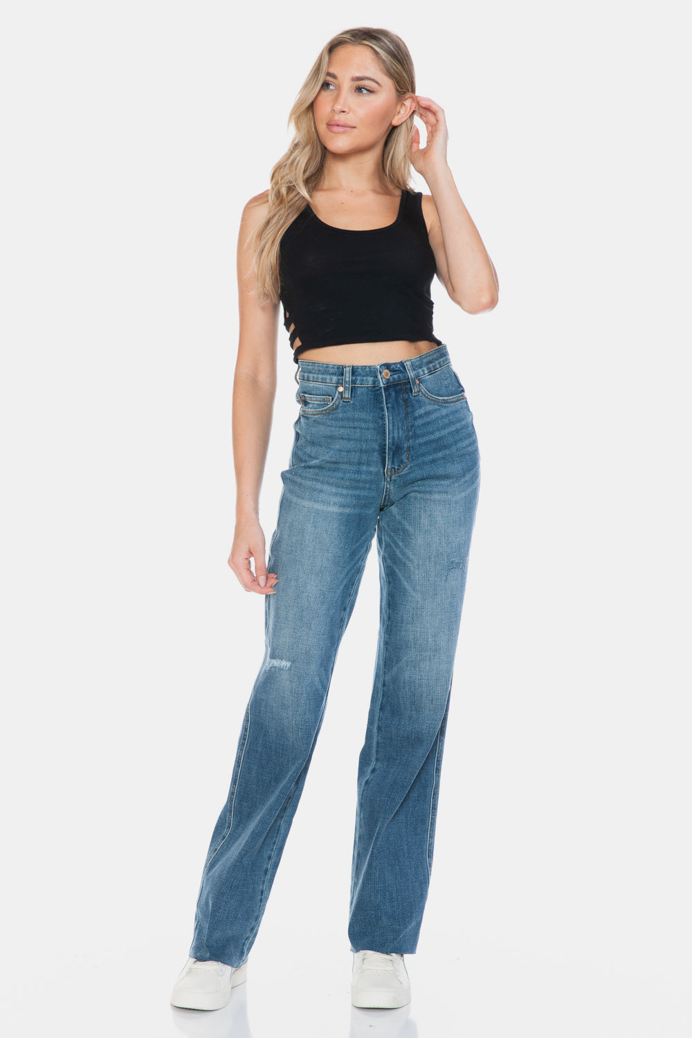 Judy Blue, Tummy Control Cut Raw Hem jeans. Inseam 33" and 33.5" - Scarlett's Riverside Boutique 