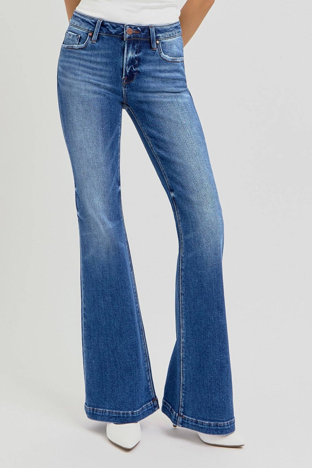 RISEN Full Size Low Rise Flare Jeans with Pockets - Scarlett's Riverside Boutique 