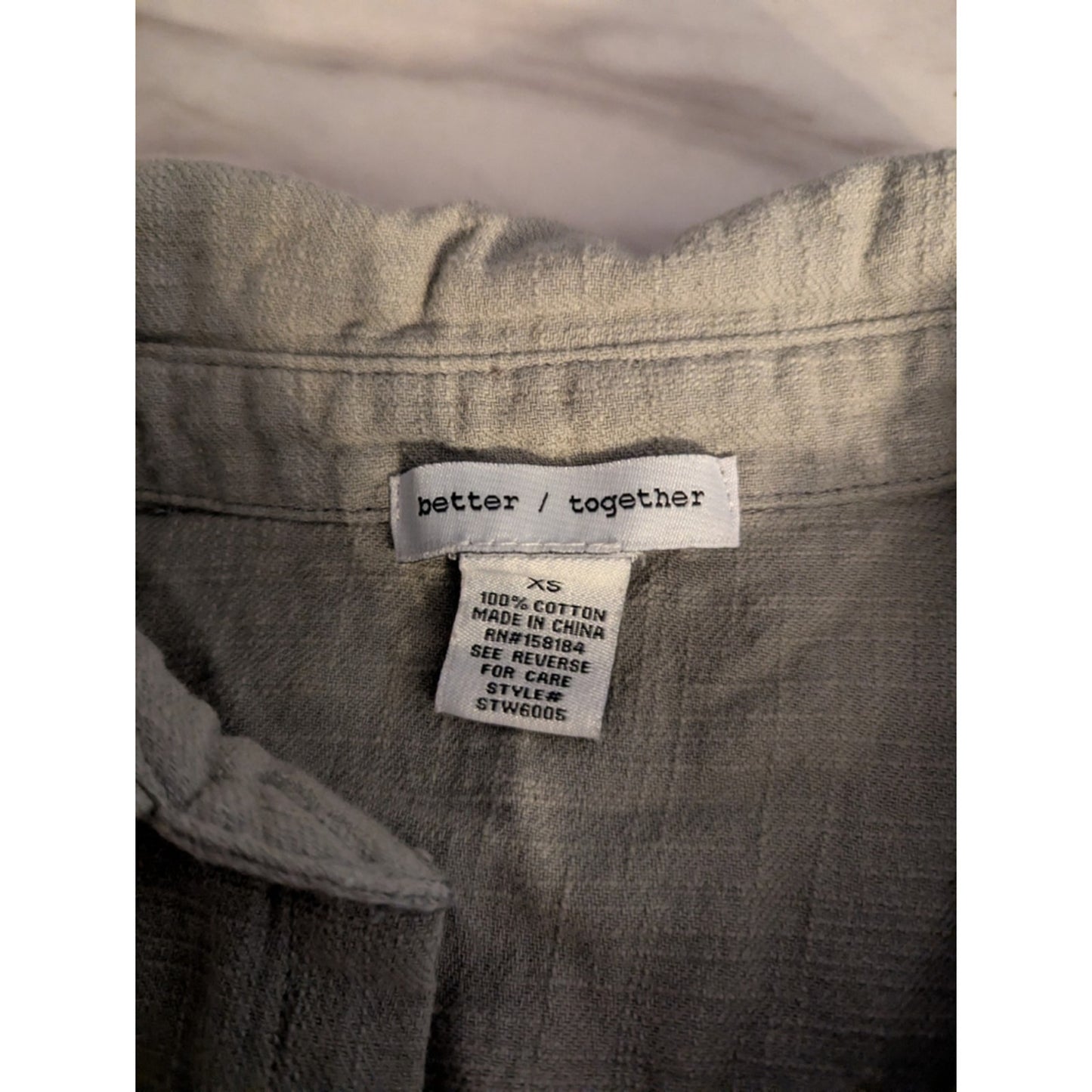 Better Together XS 100% Cotton Button Front Top Sage Green Short Sleeve Tie #G16