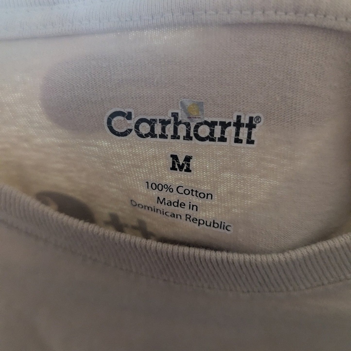 Carhartt Long Sleeve T-Shirt Tan Beige Graphic Tee Relaxed Fit Workwear Sz M
