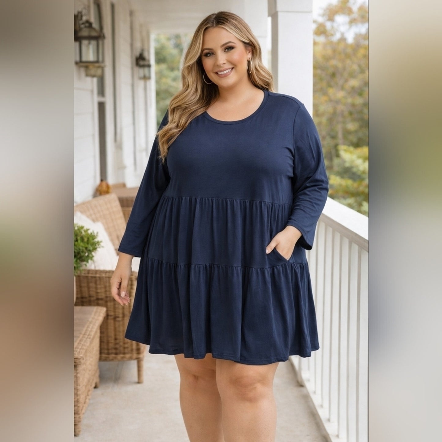 NWT Boutique Navy Tiered T-Shirt Dress 2XL | Plus Size Flowy Babydoll Casual