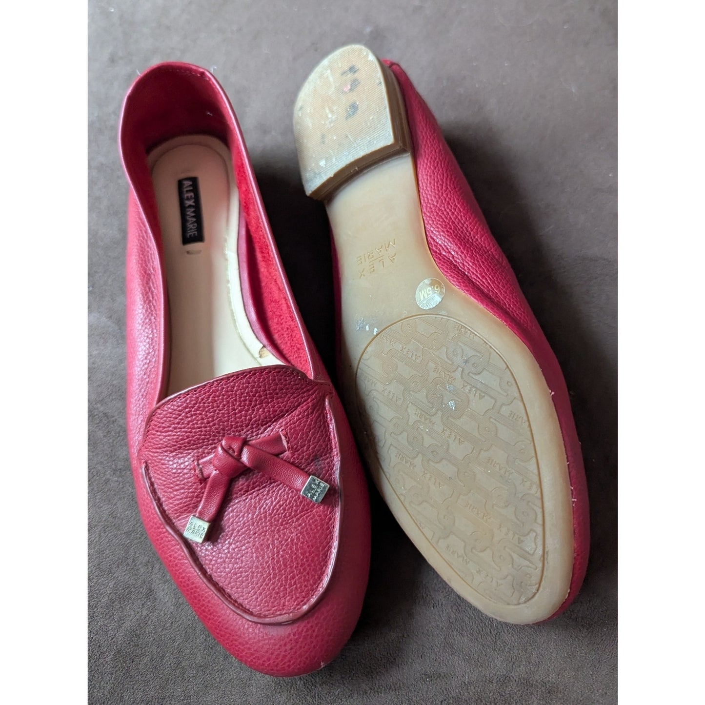 Alex Marie Red Pebbled Leather Loafers Bow Detail Slip On Flats Women’s 6.5