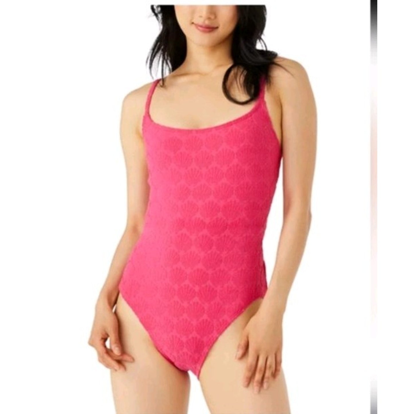 Kate Spade NWOT Classic One Piece Swimsuit Shell Jacquard Pink Size XS Shelf Bra