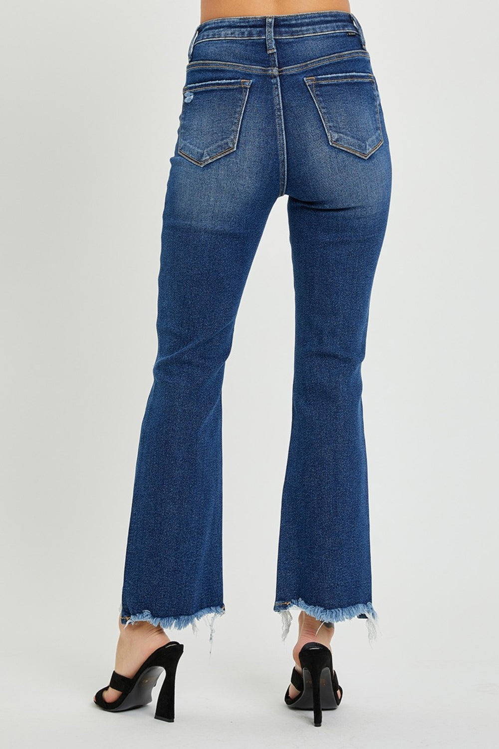 Cropped RISEN jeans. High Rise Distressed Crop Flare Jeans