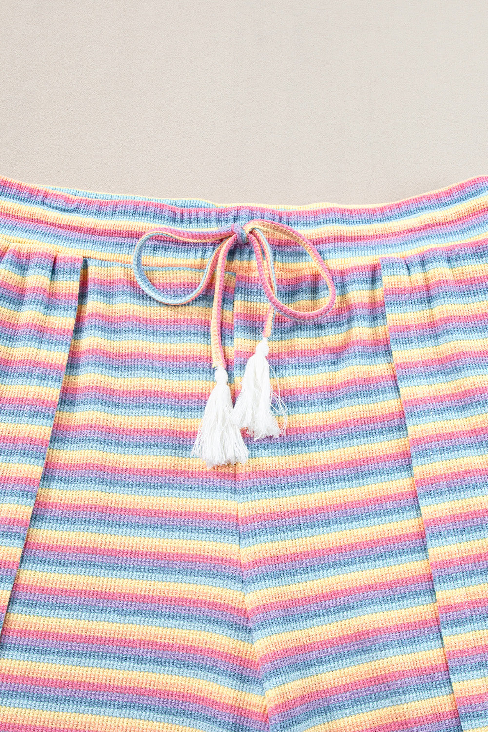 Pink Stripe Rainbow Tee Tasseled String Wide Leg Pants Set - Scarlett's Riverside Boutique 