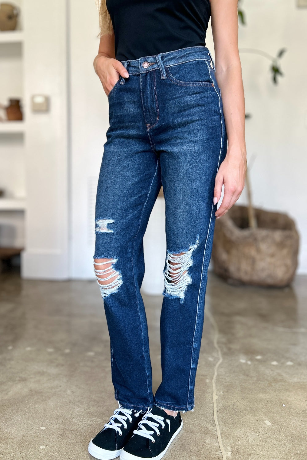 Judy Blue, High Waist destroyed denim jeans. Inseam 30" - Scarlett's Riverside Boutique 