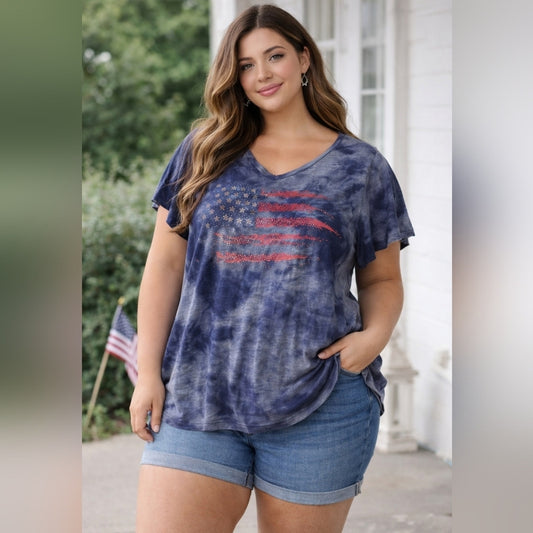 Vintage-Vibe USA Flag Tee | Navy Tie Dye | Size 2XL #68