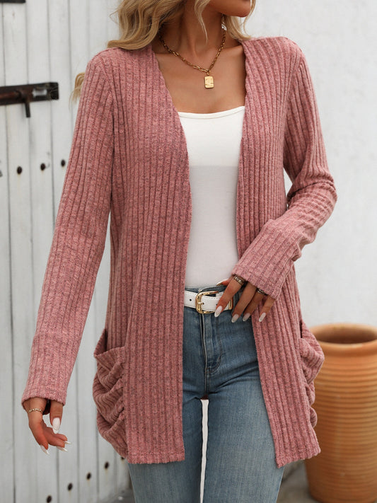 Open Front Long Sleeve Ribbed Cardigan - Scarlett's Riverside Boutique 