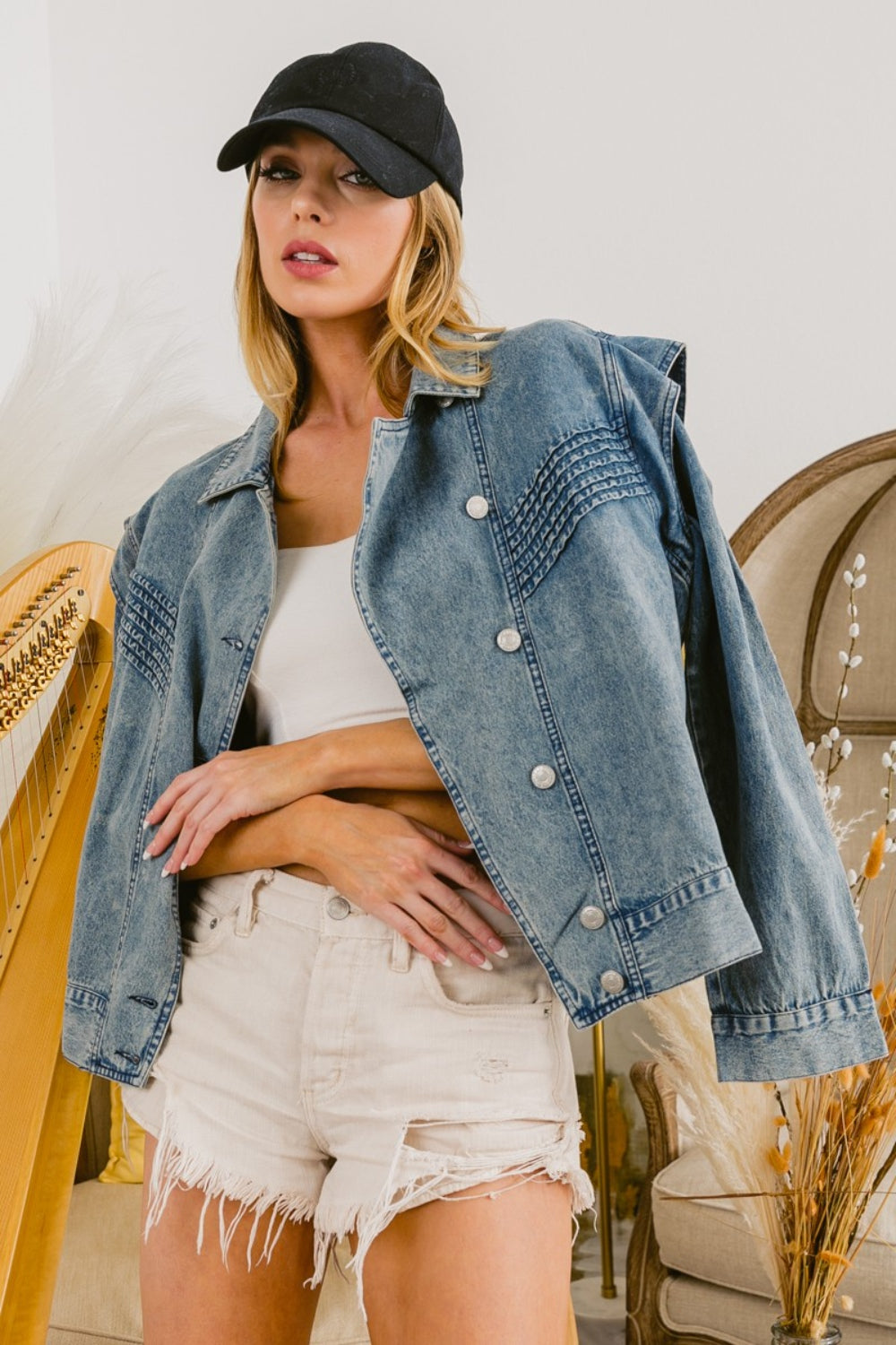 BiBi Button Up Long Sleeve Denim Jacket - Scarlett's Riverside Boutique 