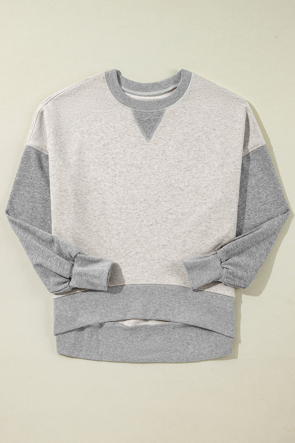 Light Grey Color Block Thumbhole Sleeve Drop Shoulder Sweatshirt - Scarlett's Riverside Boutique 