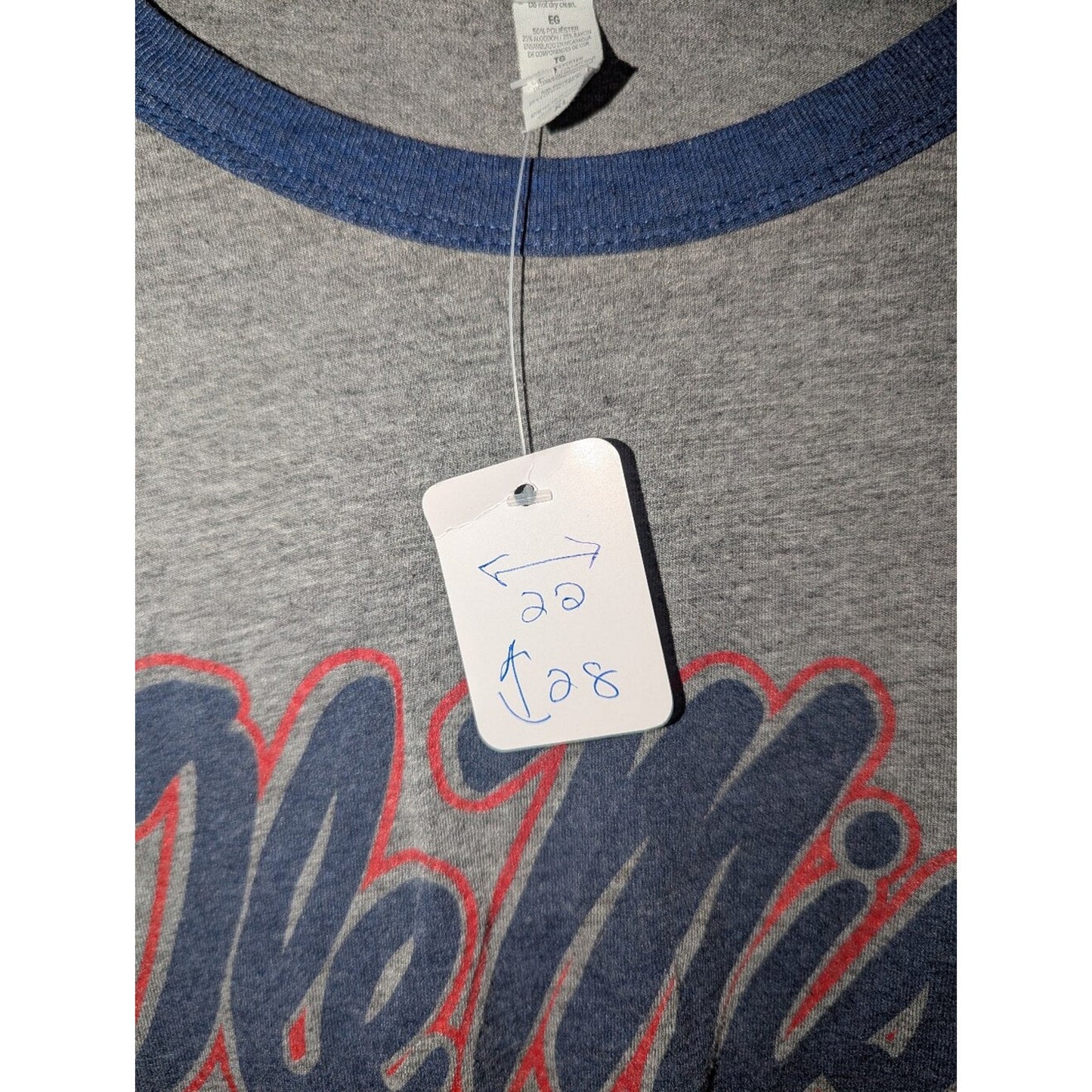 Ole Miss Baseball Shirt Women’s XL Gray Navy Raglan 3/4 Sleeve Graphic Tee