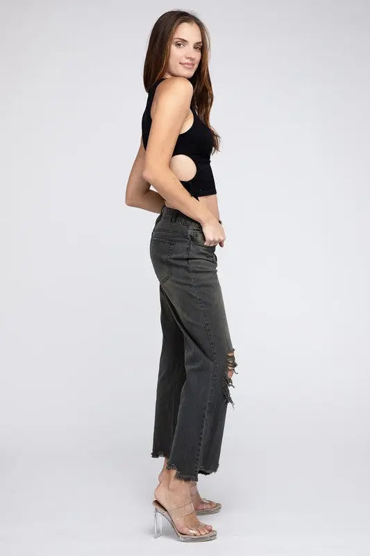 Distressed Vintage Washed Wide Leg Pants - Scarlett's Riverside Boutique 