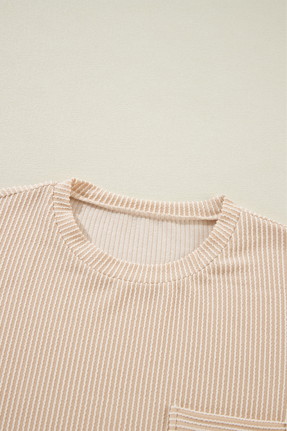 Beige Corded Knit Pocketed Loose Fit T Shirt - Scarlett's Riverside Boutique 