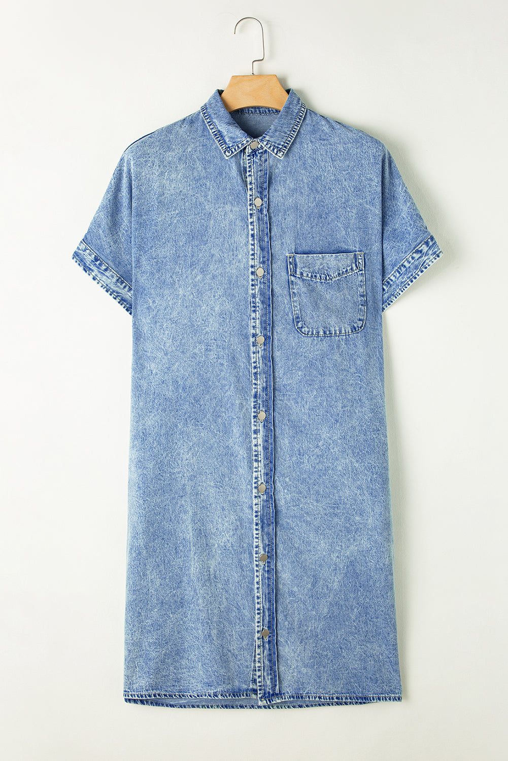 Light Blue Loose Medium Wash Short Sleeve Shirt Chambray Dress - Scarlett's Riverside Boutique 