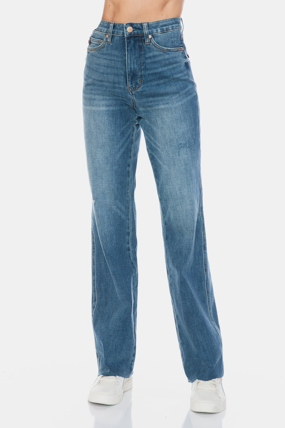 Judy Blue, Tummy Control Cut Raw Hem jeans. Inseam 33" and 33.5" - Scarlett's Riverside Boutique 