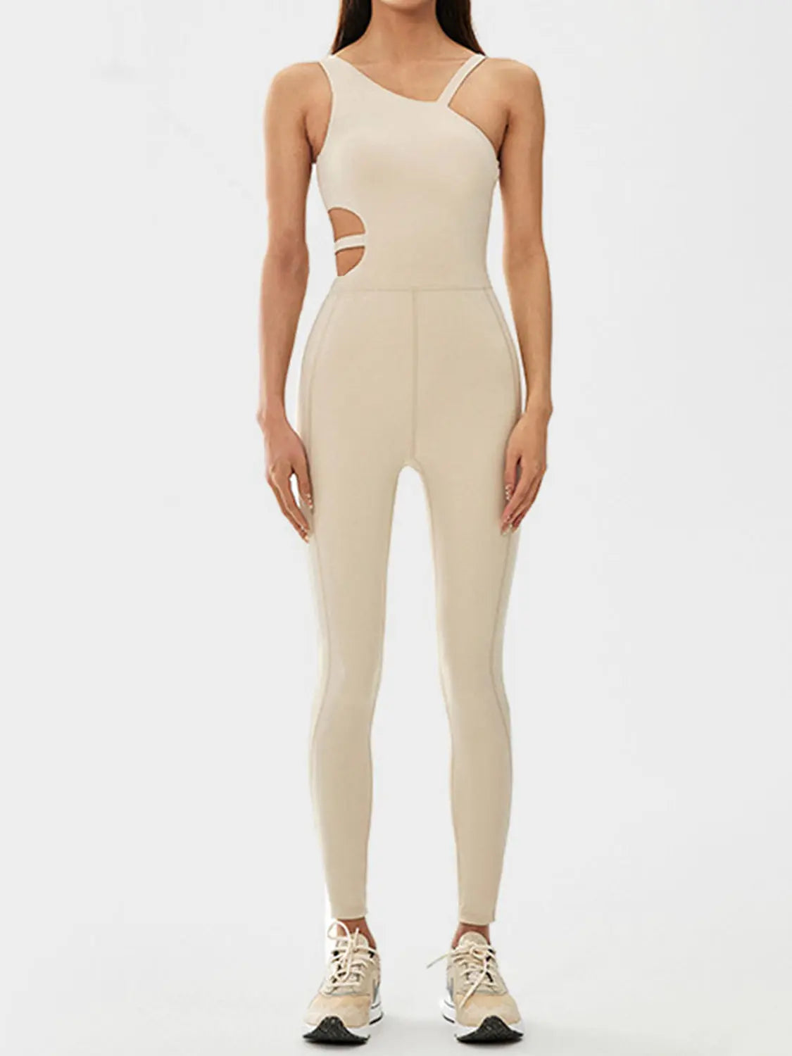 Cutout Asymmetrical Neck Active Jumpsuit - Scarlett's Riverside Boutique 