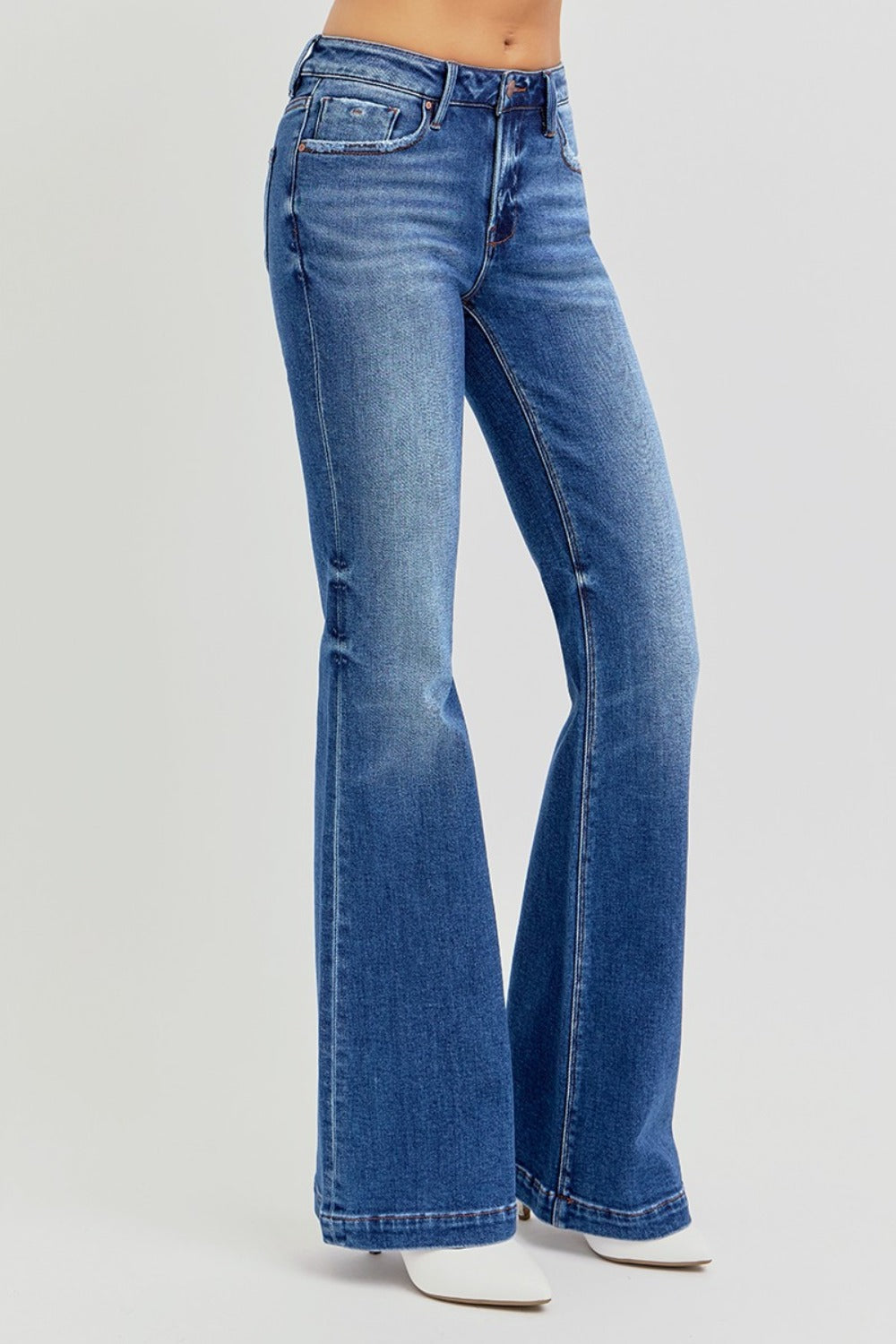 RISEN Full Size Low Rise Flare Jeans with Pockets - Scarlett's Riverside Boutique 