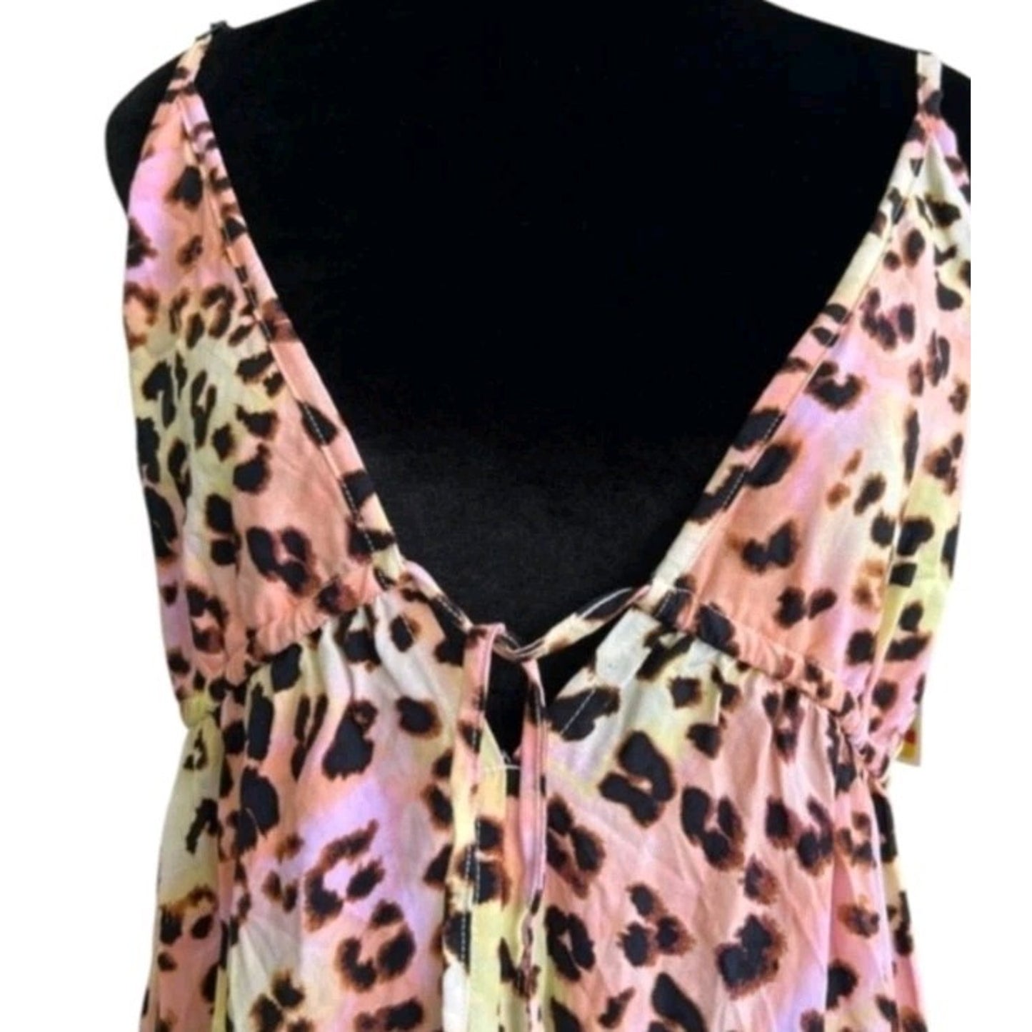 NWT S. M Leopard Print Maxi Dress Spaghetti Strap Tie Front Flwy Summer Boho#G39