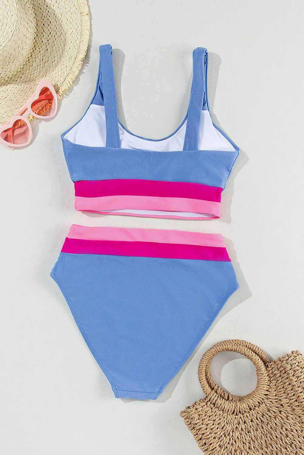 Light Blue Colorblock High Waisted Bikini Swimsuit - Scarlett's Riverside Boutique