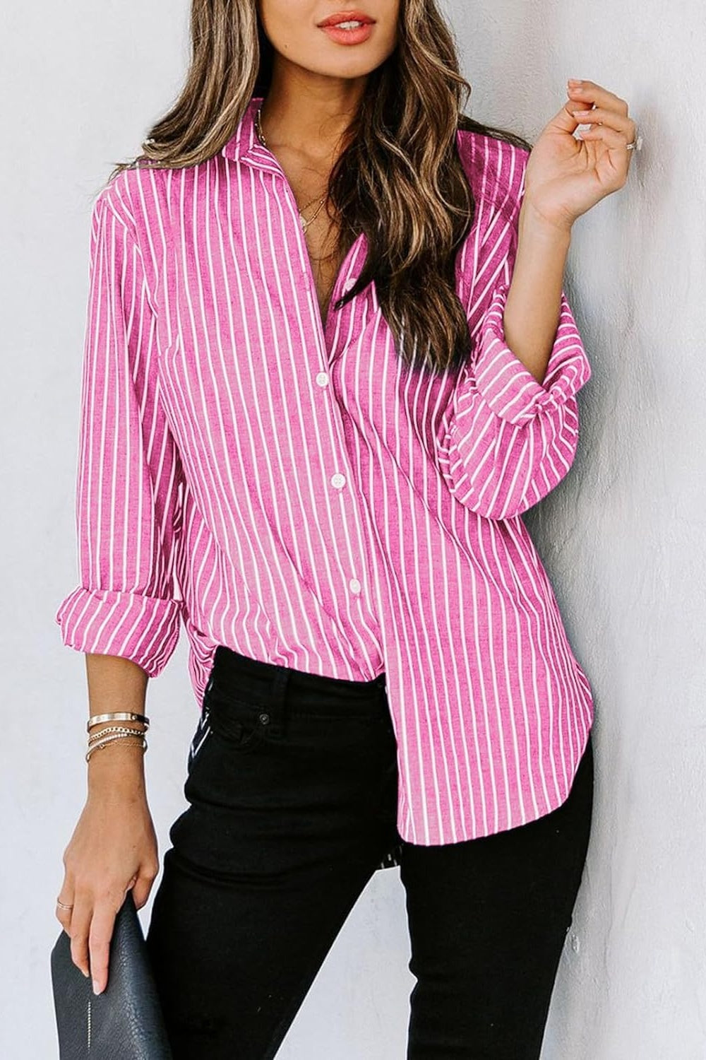 Striped Button Up Long Sleeve Shirt - Scarlett's Riverside Boutique 